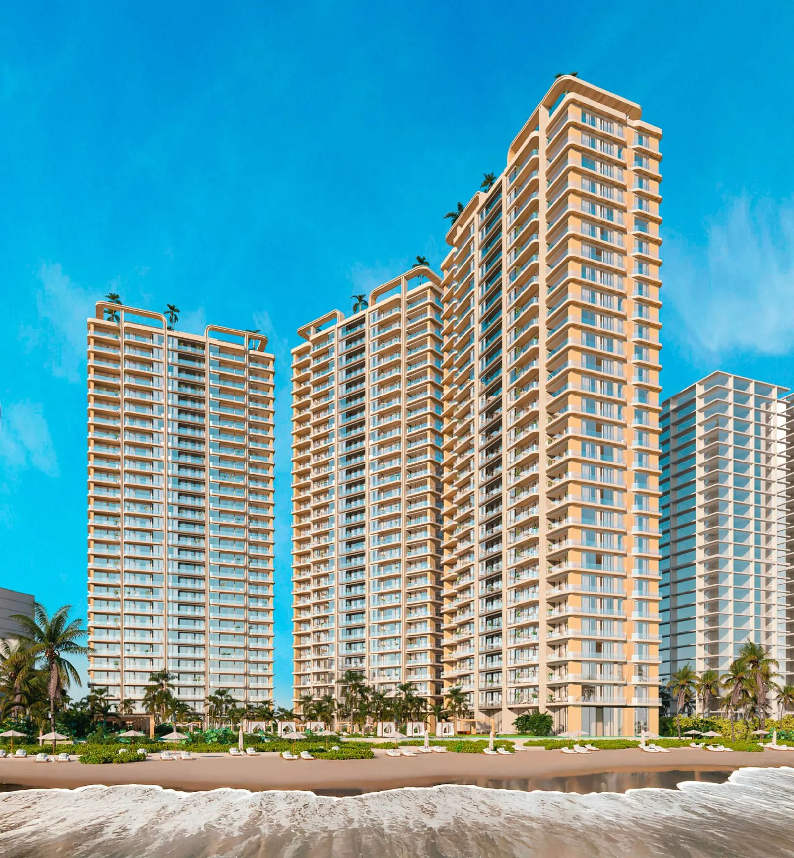Tridenta Towers – fachada de las torres frente al mar